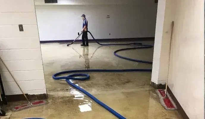 Tech running an extraction wand across standing water in an Escondido building